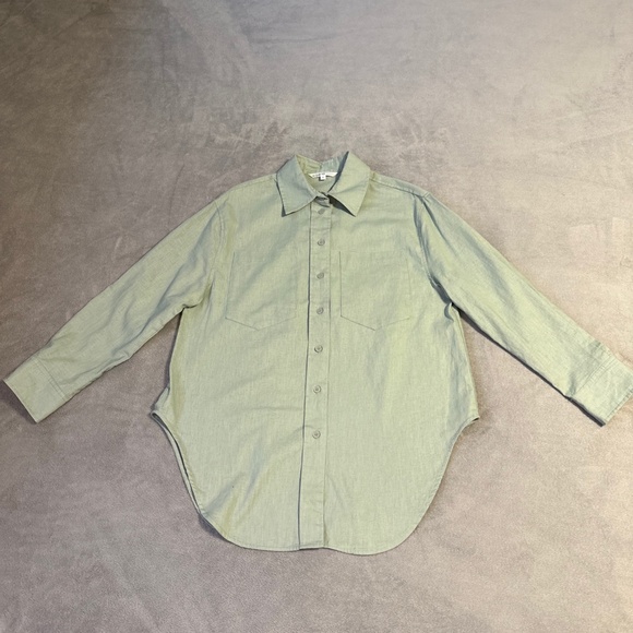 Cleo Oversized Button Down Shirt Small Linen Sage Green Coastal Grandma - Picture 1 of 8